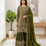 Olive Ethnic Embordered Top Sharara