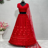 HEAVY GEORGETTE CHINE STITCH WORK LEHENGAS