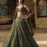 Dreamy Olive Wedding Silk Lehenga