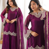 Wine Shiny Fendy Silk Suit