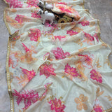 Floral Printed Tabby Silk Saree