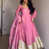 Peach Vichitra Silk Anarkali Gown