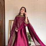 Monsoon Silk Maroon Straight Suit