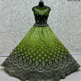 Mirror Work Crafted Green Bridal Lehenga