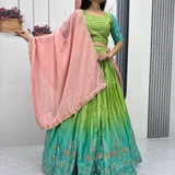 Festive Parrot Green Chinon Lehenga