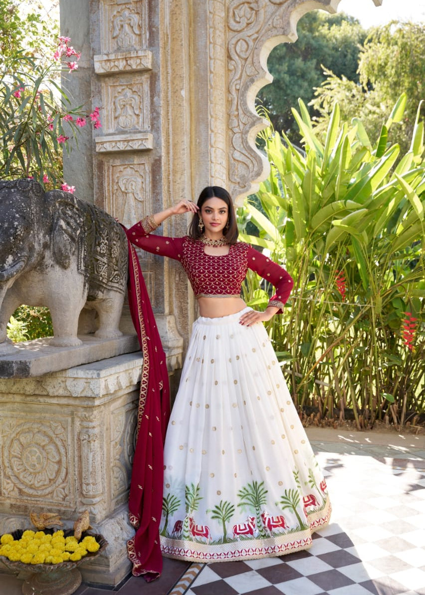 Anokhi Red White Georgette Lehenga