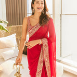 Red Fancy Moti Work Saree