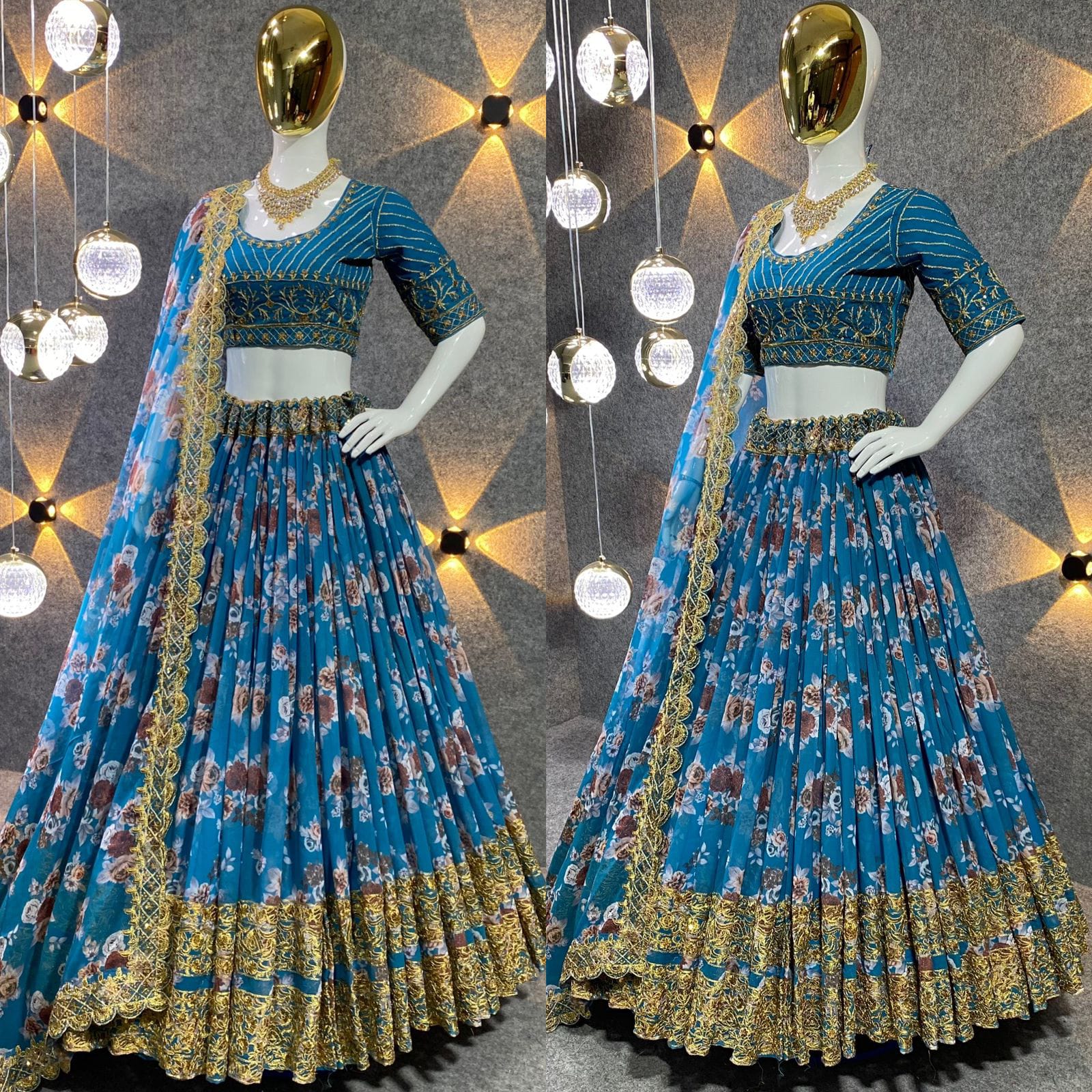 Attractive Flower Print  Party Wear Silk Lehenga choli