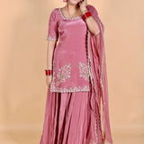 Shiny Natural Crep Embroidered Suit