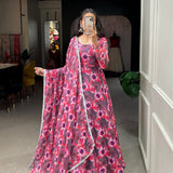 newly silver chiffon  design with floral print gown