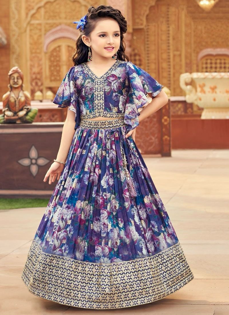 Printed Faux Georgette Kids Lahenga Choli