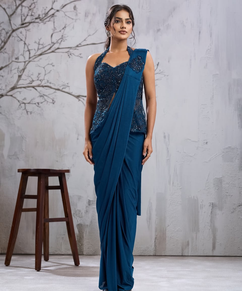 Classic Beads Work Ready To Wear Saree