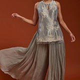 Silver Embroidered Natural Crep Suit