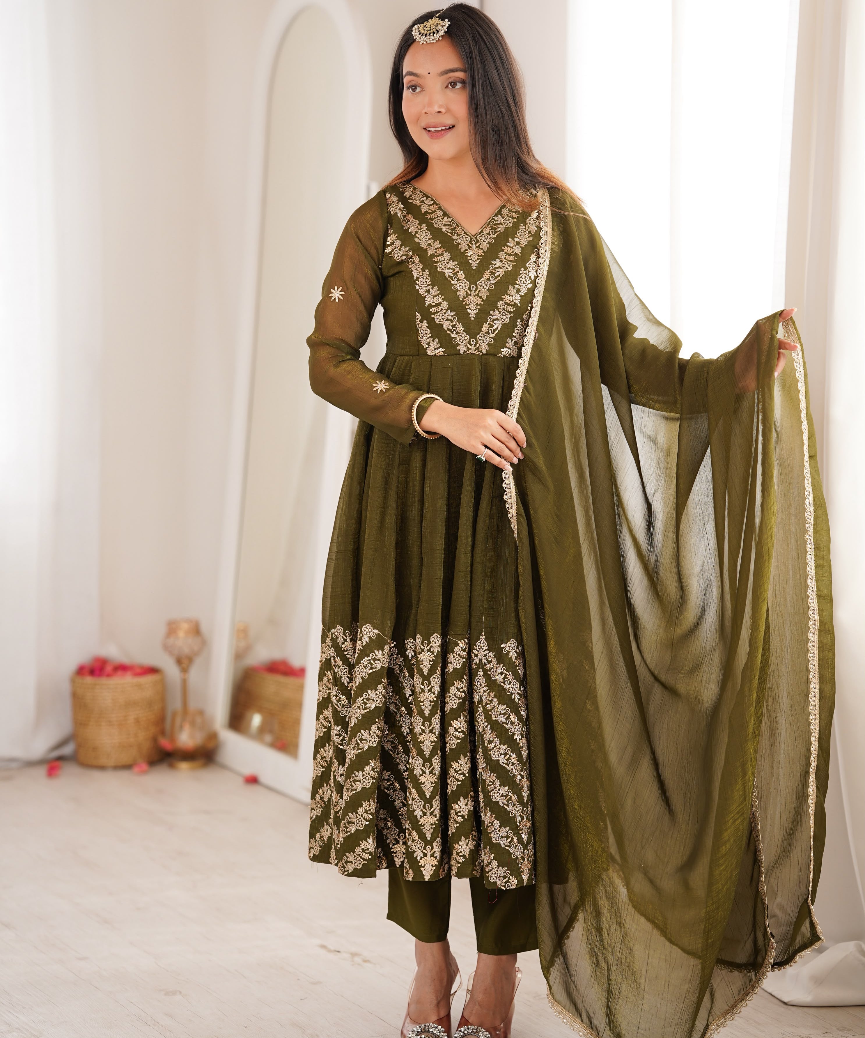 Zigzag Crunchy Silk Anarkali Suit