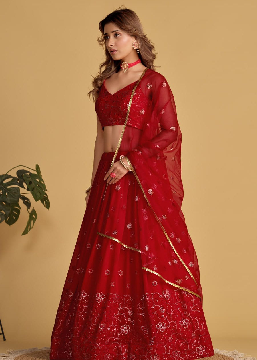 Red Bridal Georgette Lehenga Choli