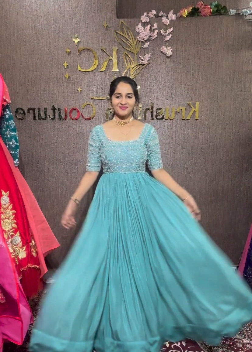 Aqua Green Heavy Anarkali Gown