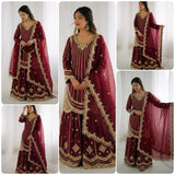 Ethnic Maroon Silk Top Plazzo