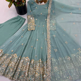 Ethnic Crunchy Silk Embroidered Gown