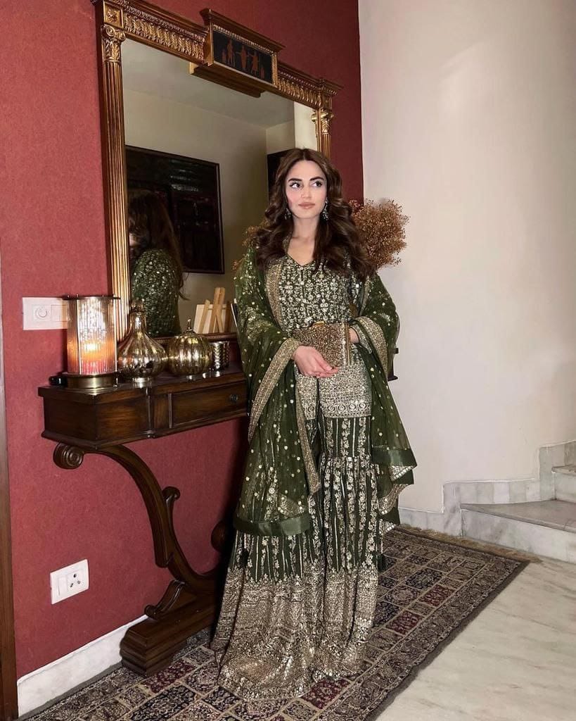 Bollywood Dark Olive Suit Sharara