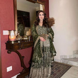 Bollywood Dark Olive Suit Sharara