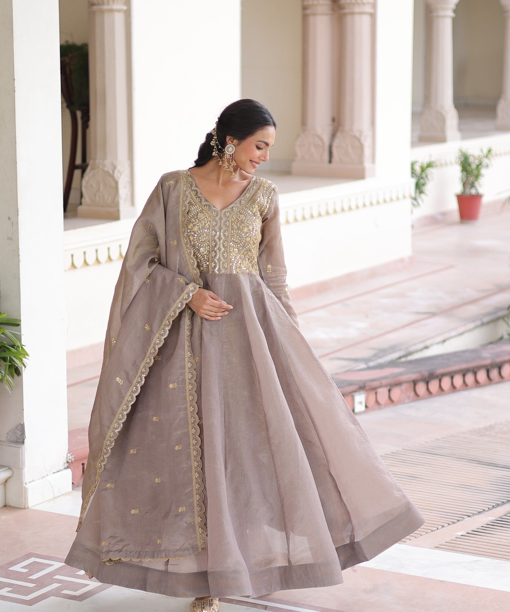 Designer Gold Crush Anarkali Gown
