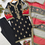 Black Embroidered Chanderi Suit