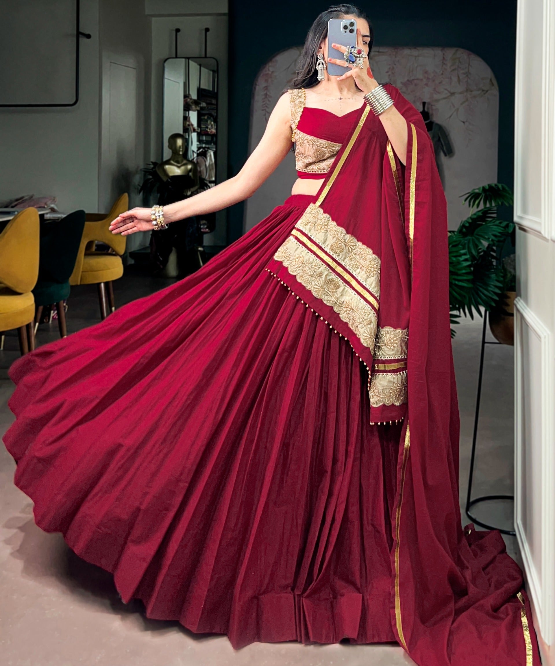 Maroon Navratri Rayon Lehenga Choli