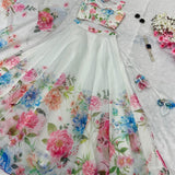 White Flower Print Indo Lehenga