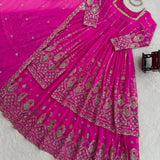 Crafted Pink Georgette Top Lehenga