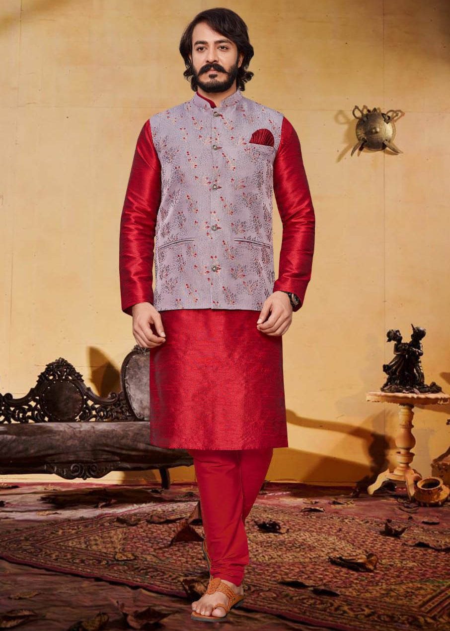 Men's Wedding Silk Kurta Koti