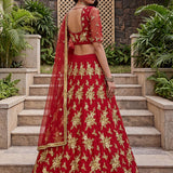 Radiant Red Bridal Embroidered Lehenga