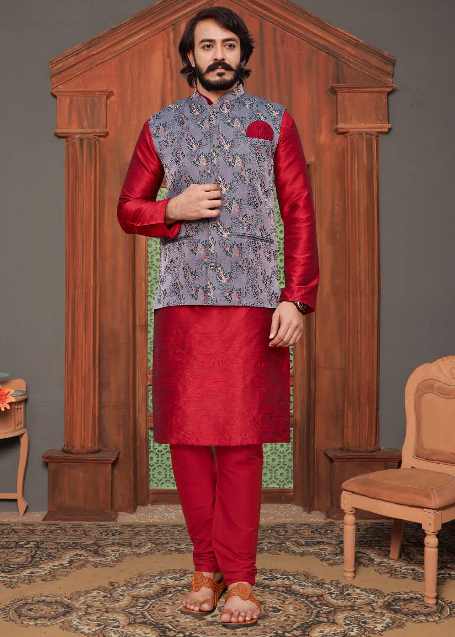 Men's Wedding Silk Kurta Koti