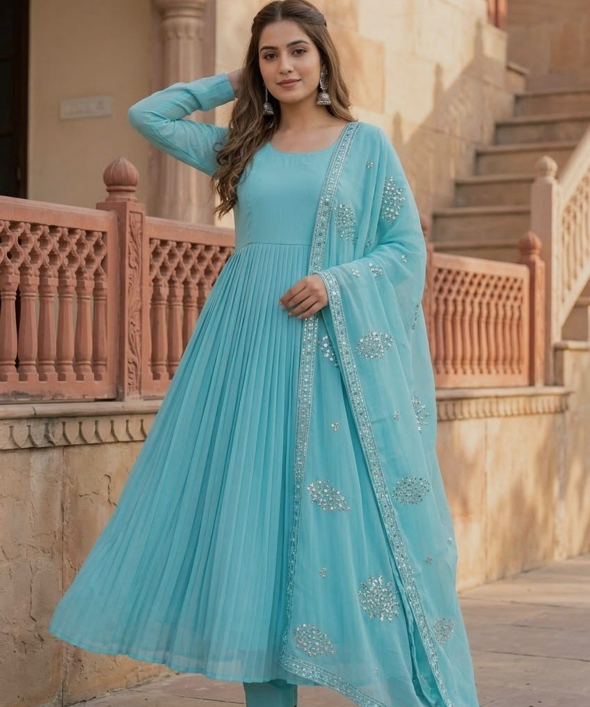 Stunning Sky Georgette Anarkali Gown