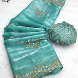 Shiny Soft Satin Silk Gold Zari Saree