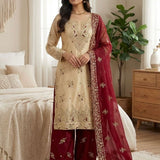 Regal Maroon & Beige Salwar Set - Size L