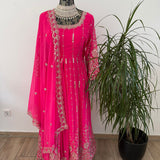 Neon Pink Royal Anarkali Set - Size XXL
