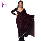 Beautifull Wine Velvet Saree