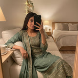 Trendy Chinon Silk Straight Suit - Size M