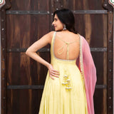Yellow Anarkali Set with Pink Dupatta