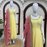 Yellow Anarkali Set with Pink Dupatta