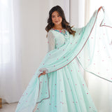 Embroidered Faux Georgette Anarkali Set