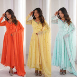 Embroidered Faux Georgette Anarkali Set