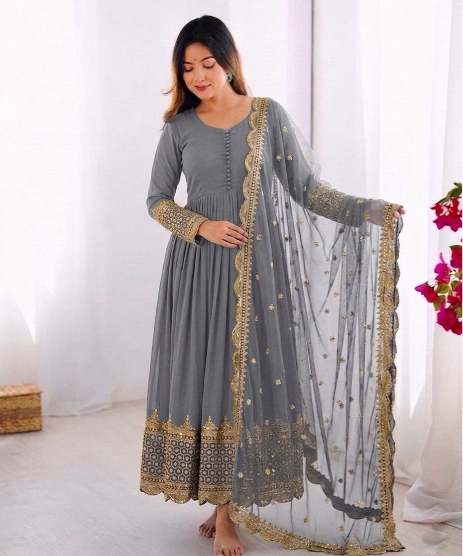Elegant Sequence Work Georgette Anarkali Gown