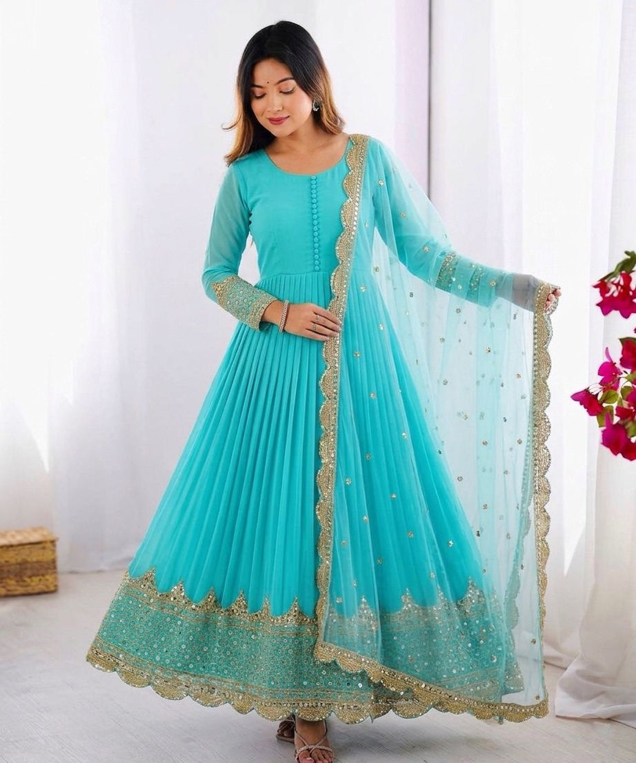 Elegant Sequence Work Georgette Anarkali Gown