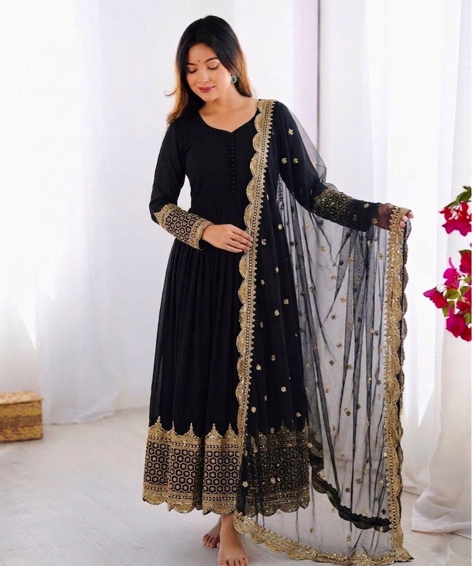 Elegant Sequence Work Georgette Anarkali Gown