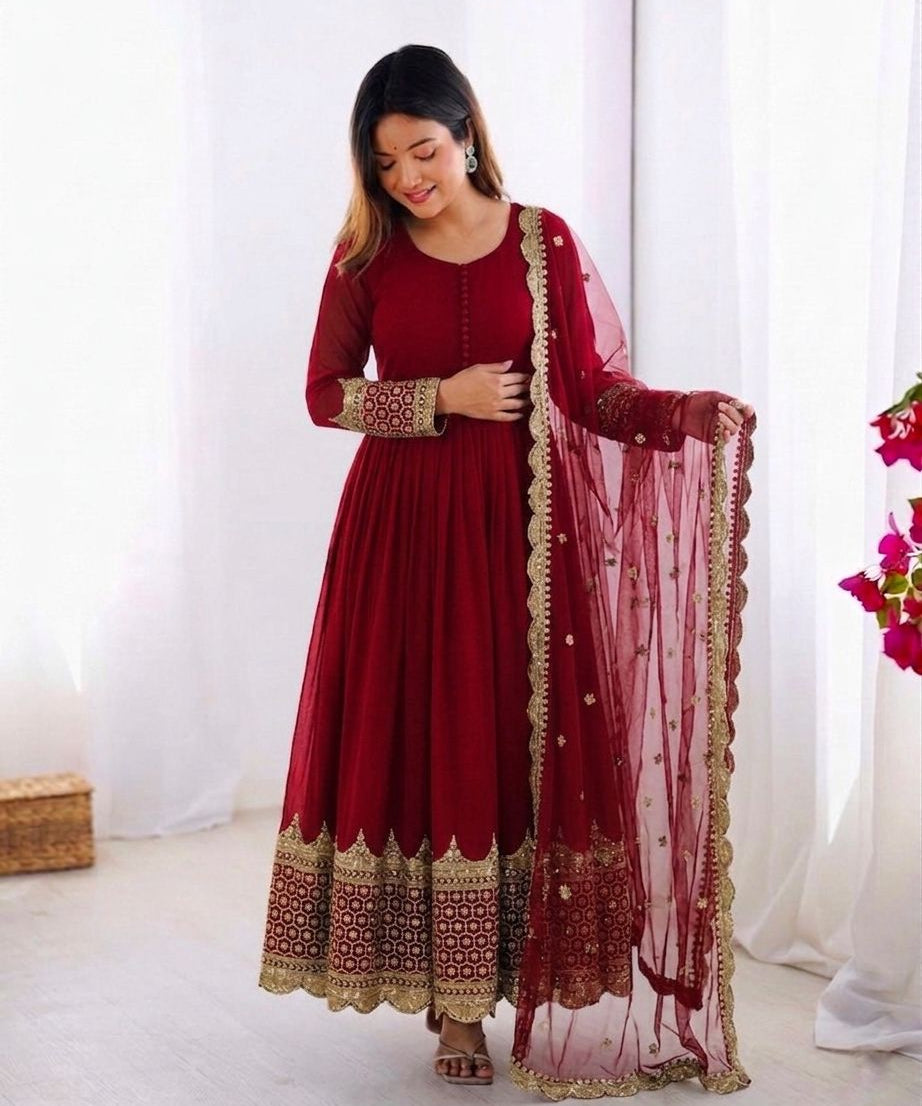 Elegant Sequence Work Georgette Anarkali Gown