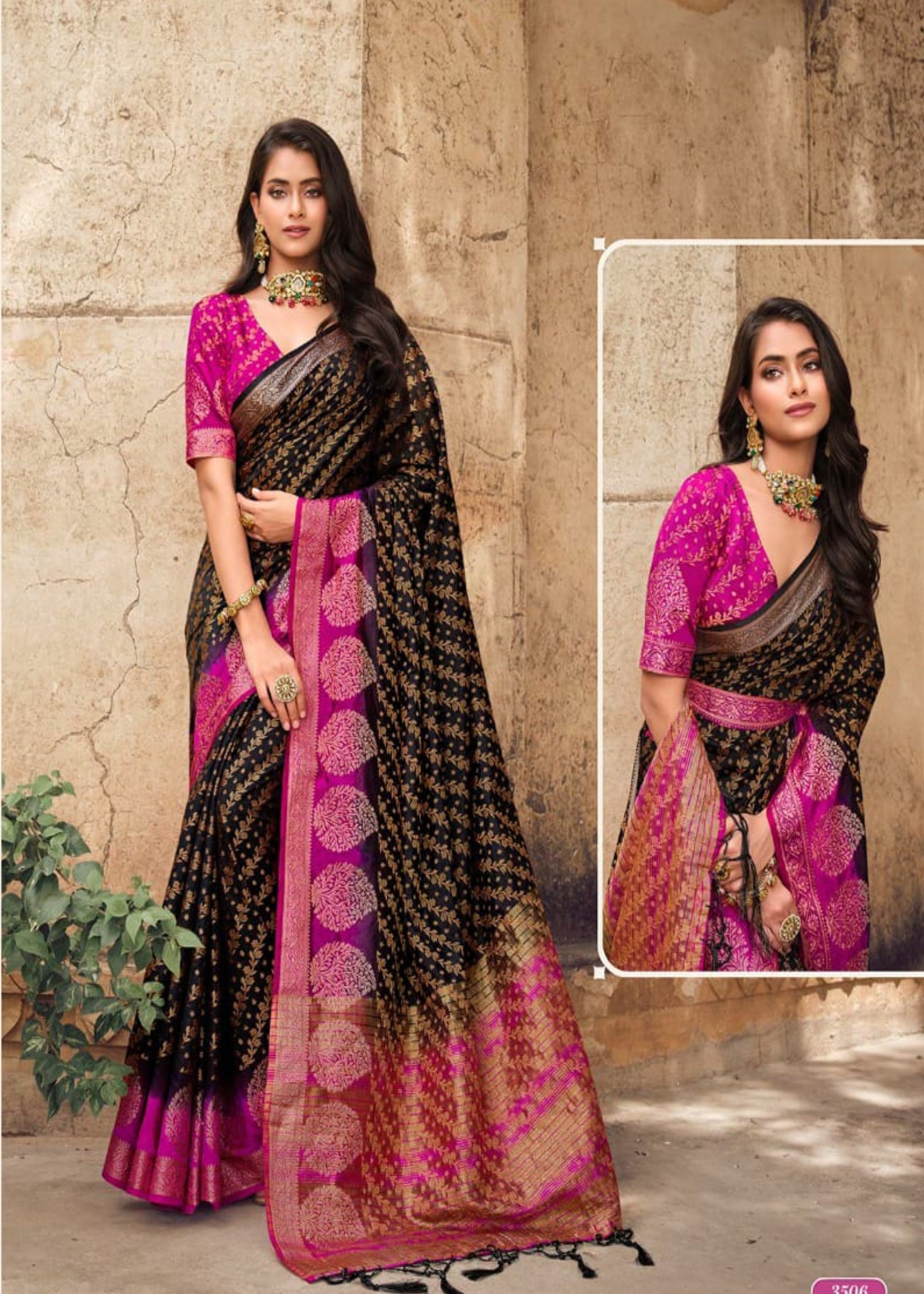 Raw Silk Chit Pallu Saree