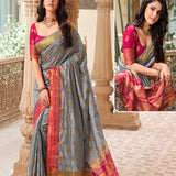 Raw Silk Chit Pallu Saree