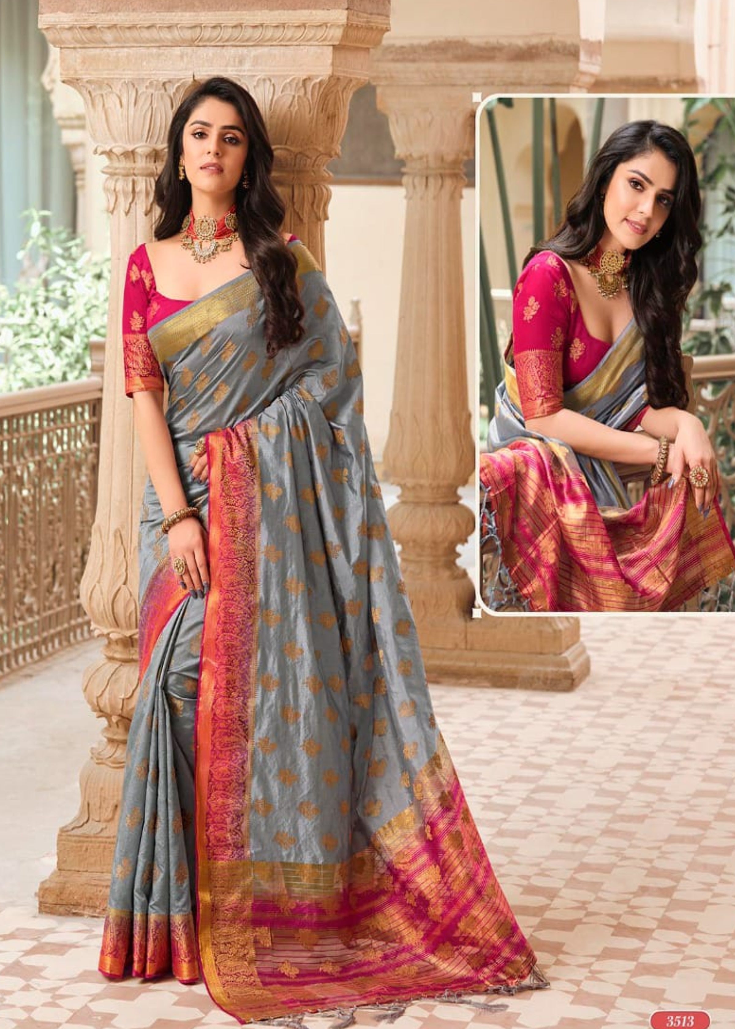 Raw Silk Chit Pallu Saree