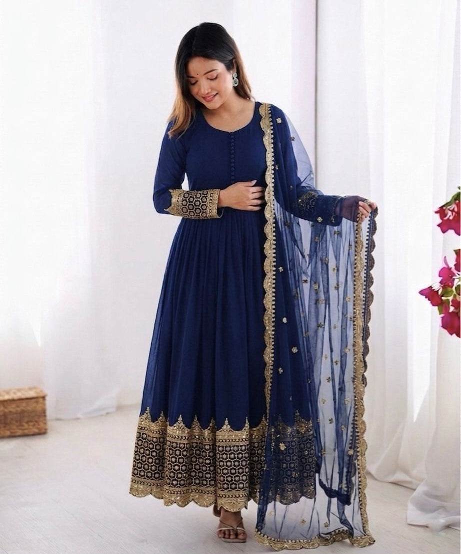 Elegant Sequence Work Georgette Anarkali Gown